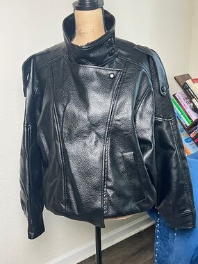 Black PU Leather Asymmetrical Jacket - Women's Stylish Coat